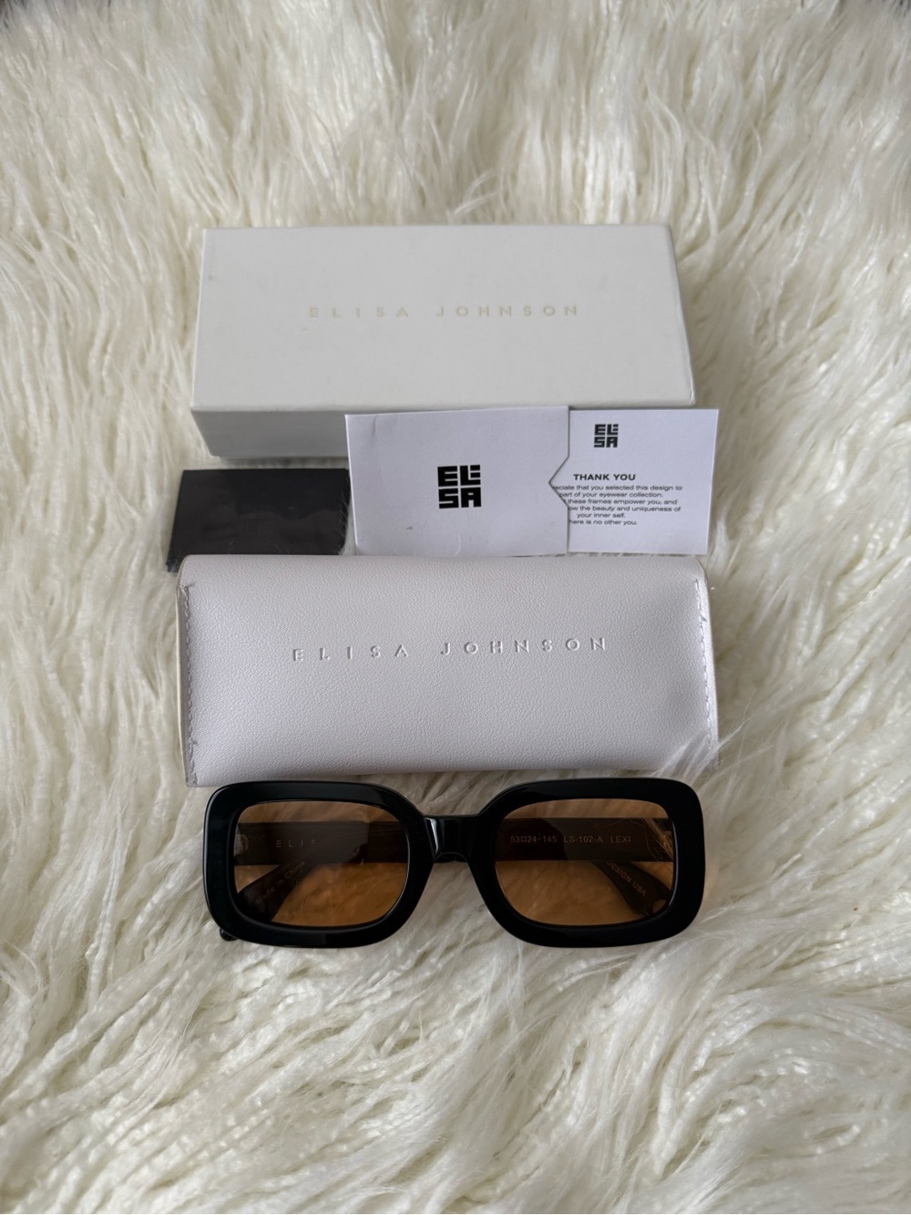 Elisa Johnson Lexi Women's Gloss Black Sunglasses with Light Brown Lenses